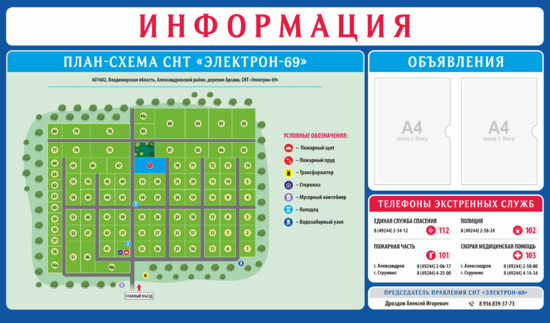 Информационный щит План-схема СНТ